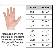 PGX Gamma Crush batting gloves size chart for youth and adult players